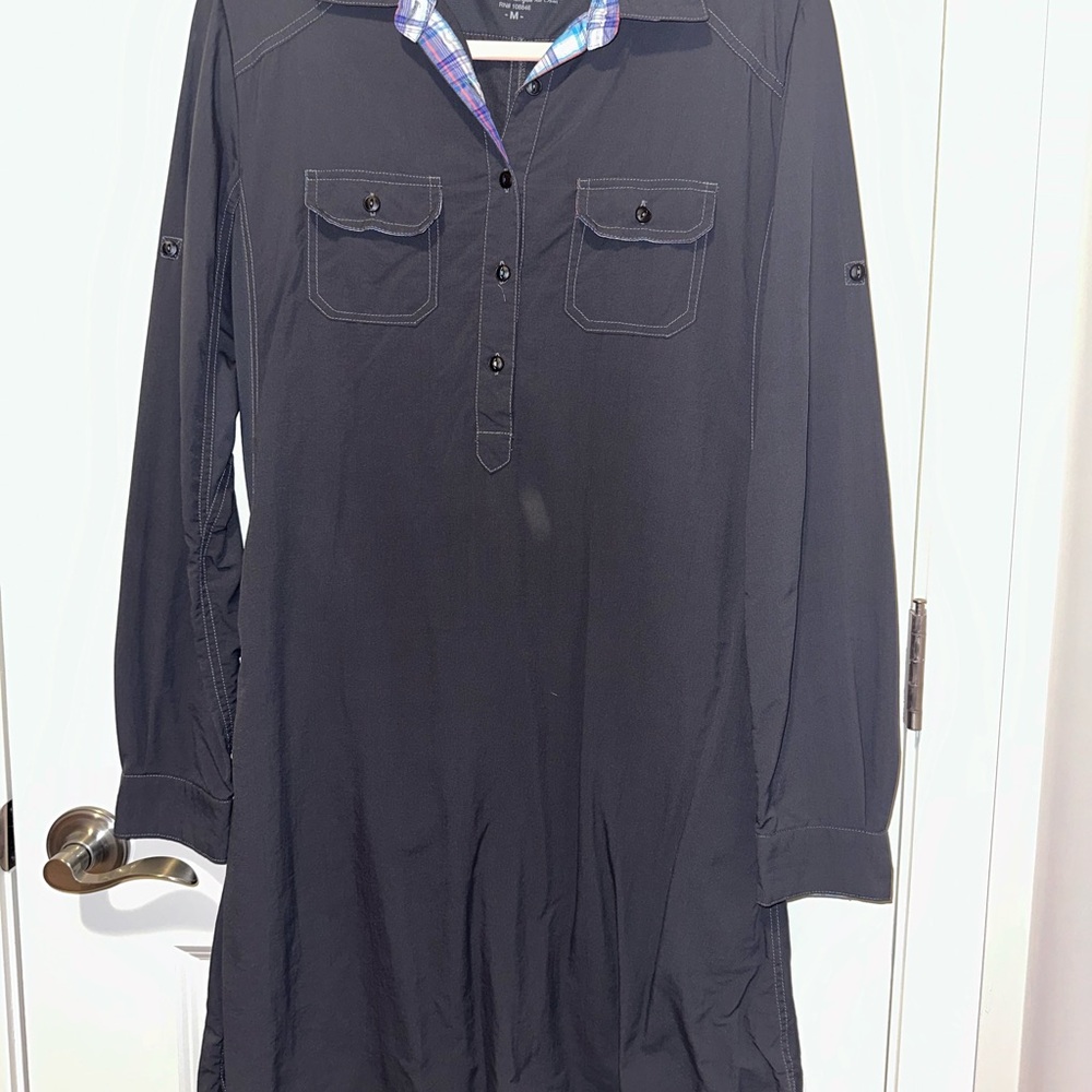 Kuhl Dark Gray Long Sleeve Shirt Dress with Plaid Collar